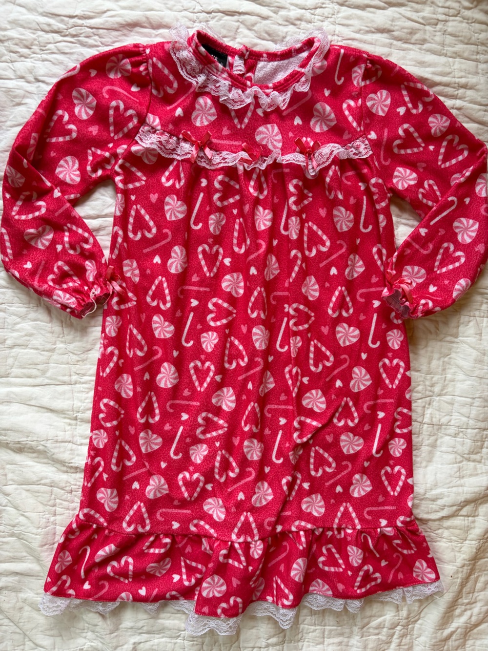 Girls' Red Candy Heart Flannel Nightgown